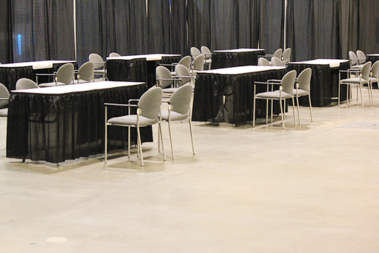 The General Employer area is comprised of tables and chairs where employers can access Wi-Fi, review candidate information on their own devices, and meet with colleagues. This area is accessible to all registered employers and their representatives.