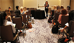 An attendee presents a speed session October 20, 2016, at the Women in Statistics and Data Science Conference in Charlotte, North Carolina. (Sara Davidson/ASA)